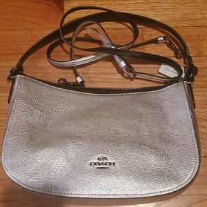 Coach silver metallic handbag w/detachable strap